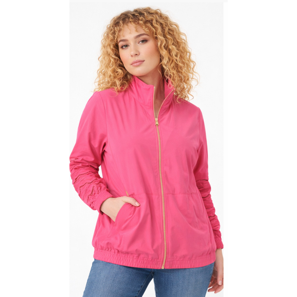 NEW CHICO'S SZ 1 ZENERGY LOTUS PETAL PINK CUTOUT MOCK NECK JACKET US SZ 8/10